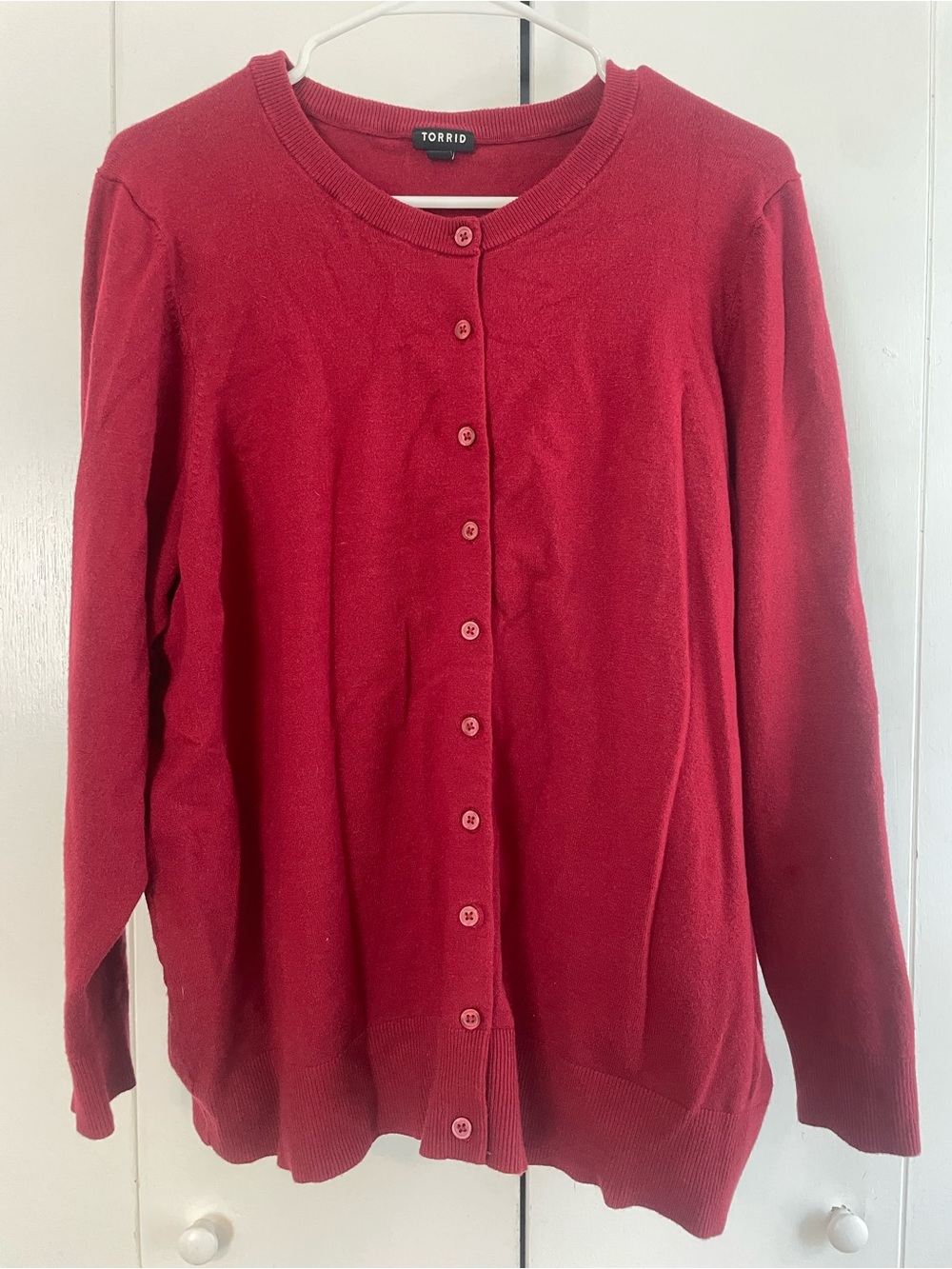 torrid Red Button-Up Crewneck Cardigan